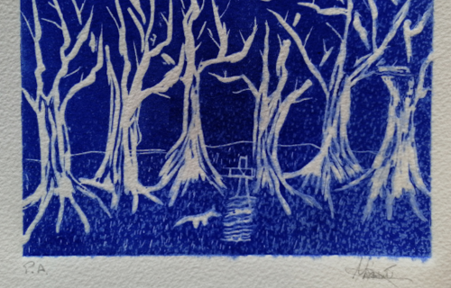 Imaxe Versos de Carvalho gravados ao linóleo