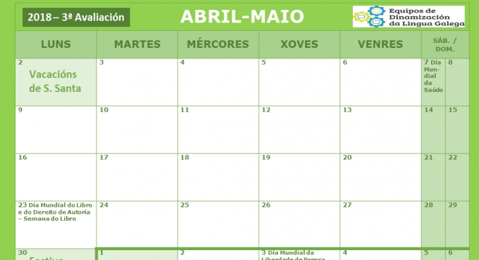 Calendarios 2.º e 3.º trimestre